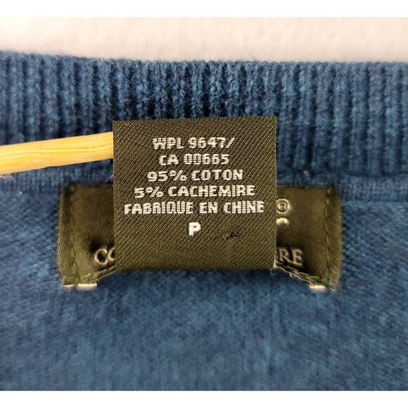 Eddie Bauer Mens V-Neck Sweater Small Blue Cotton Cashmere Blend - Picture 3 of 8